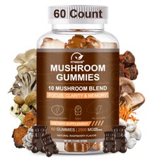 Mushroom Gummies for Adults   10 Mushroom Blend for Focus, Clarity  Memory