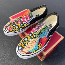 Patchwork Cheetah Leopard Design On Black Slip On Vans shoes Customized Shoes