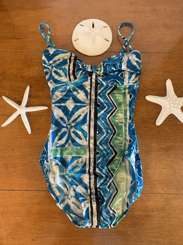 Athena one piece swimsuit Adjustable straps size 6 Blue/green/black - Picture 2 of 10