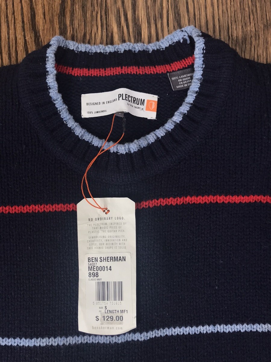 Pull Ben Sherman Plectrum - 100% Laine D'agneau, Taille S, Marine - Neuf Avec étiquettes