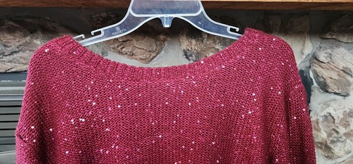 SIMPLY COUTURE Burgundy Sequin Knit Sweater Bling Accent 2XL 5780 - Picture 3 of 6