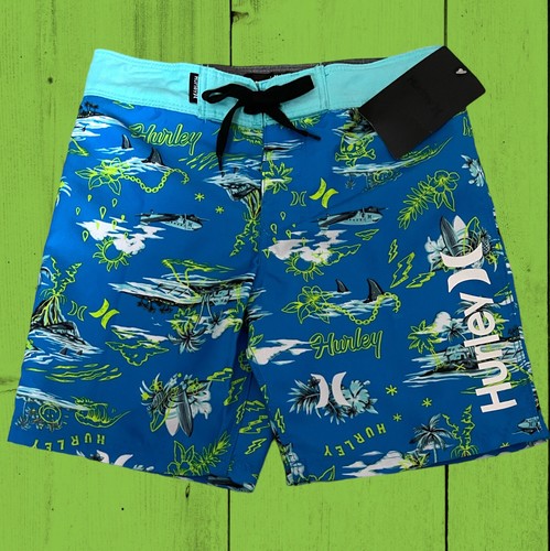 NWT-Hurley Boys SZ: 5 Neptune Blue Island Board Shorts Swim Trunks -Adj. Waist - Picture 1 of 12
