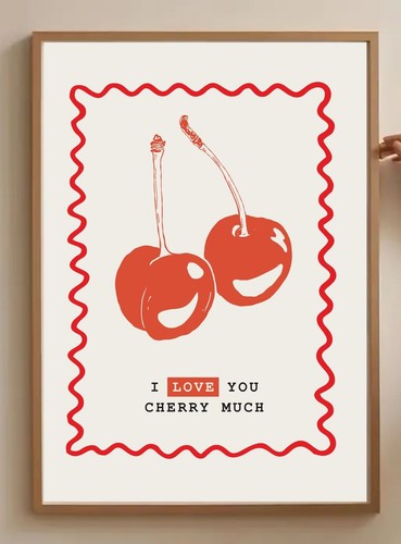 "I Love You Cherry Much" mit zwei Kirschen, Druck Poster Wohnkultur Wand - Bild 2 von 3