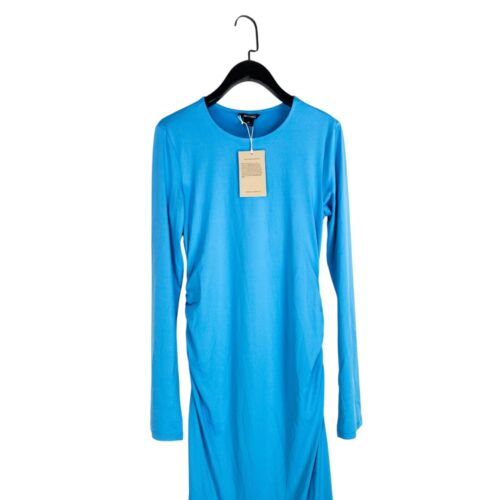 Monki Blue Slinky Ruched Side Long Sleeve Jersey Midi Dress - Size M NEW - Picture 12 of 19