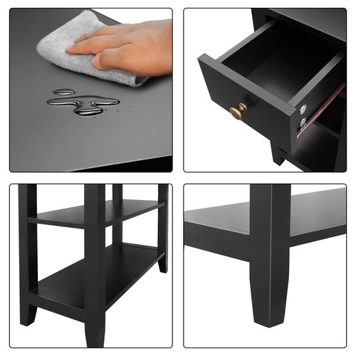Side Table Living Room, Narrow End Table with Drawer and Shelf, 3-Tier Sofa E... - Picture 4 of 6