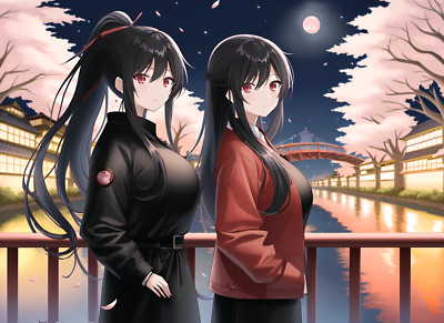 Anime Girls Ai Art Two Women Original Characters  Gaming Mat Desk 8050
