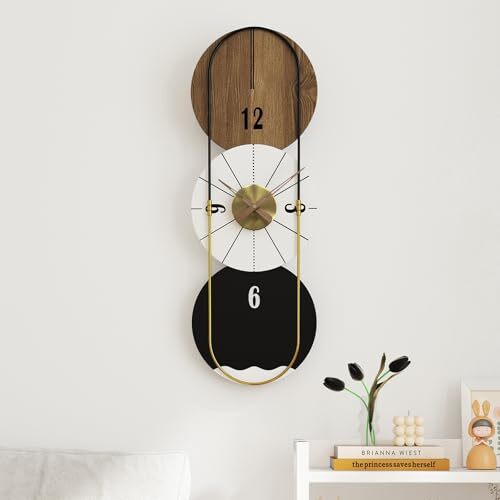 Modern Wall Clock for Living Room 31x11'' Large Kitchen Clocks, Wooden Dial