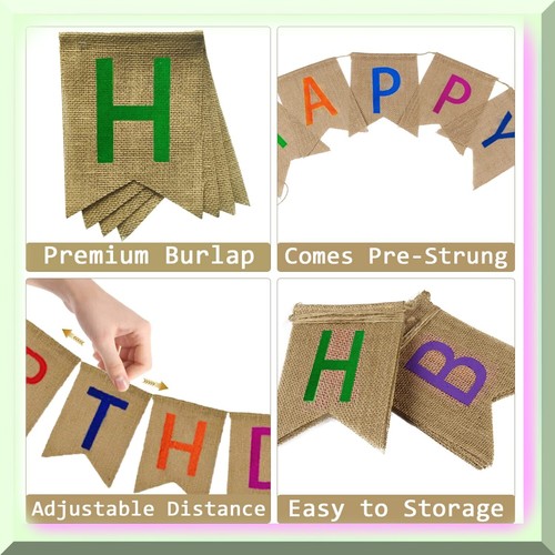 Celebrate & Decorate: Rustic Burlap Birthday Banner - Vibrant Bunting Garland Fl - Bild 5 von 7