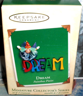 Dream-Paintbox Pixies`2002`Miniature-Fabric-Set Of 2 Hallmark Ornaments-V NICE
