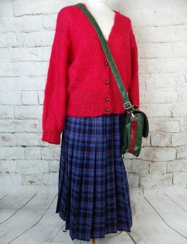 Vintage red blue outfit cardigan skirt wool mohair Scottish 12 M - 第 4/9 張圖片