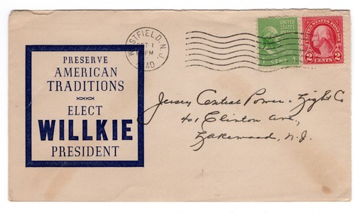 1940 Westfield NJ Wendell Willkie Campaign Cover - Picture 1 of 2