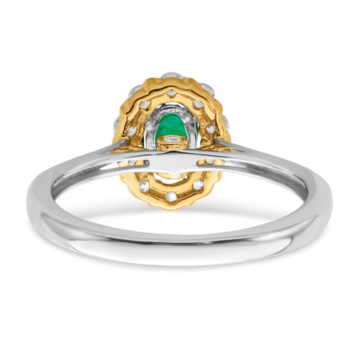 14K Two Tone Gold Green Emerald Diamond Halo Round Ring Gemstone Band May ... - 第 2/100 張圖片