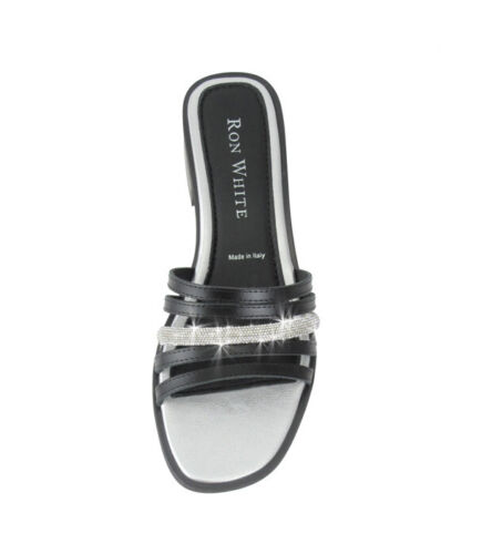 RON WHITE Vega Rhinestone Slide Sandal in Onyx Silver Size 38 - Picture 4 of 5