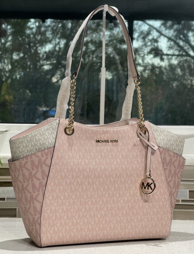 MICHAEL KORS JET SET TRAVEL LARGE CHAIN SHOULDER TOTE BAG MK POWDER BLUSH PINK - Picture 5 of 10