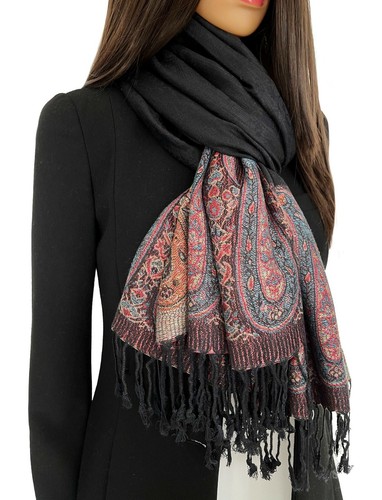 Large Multi Colour Leaf Paisley Print Pashmina Shawl Scarf Wrap Bright Rainbow - Picture 659 of 1,026