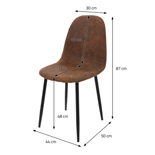 Juego 4x sillas de comedor con respaldo asiento tapizado marrón y patas de acero - Imagen 6 de 7