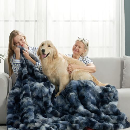 Cozy Bliss Faux Fur Throw Blanket for Couch, Throw(50" x 60") Tie-dye Blue - Picture 3 of 7