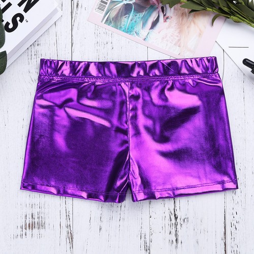 Kids Girls Shiny Shorts Pants Gymnastics Dance Sport Swimming Metallic Booty - Picture 8 of 30