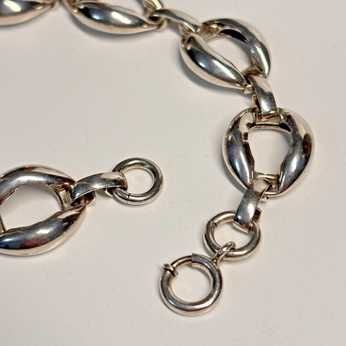 MODERNIST Domed oval link vintage sterling dimensional 7" bracelet unmarked - Picture 3 of 9