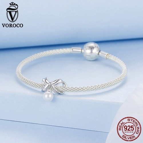 Voroco unico argento sterling 925 perle fiocco ciondolo adatto bracciale regali gioielli - Foto 5 di 17