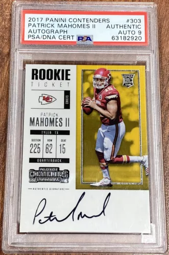 2017 Contenders #303 Patrick Mahomes RC Rookie Ticket PSA AUTH DNA 9 AUTO Chiefs