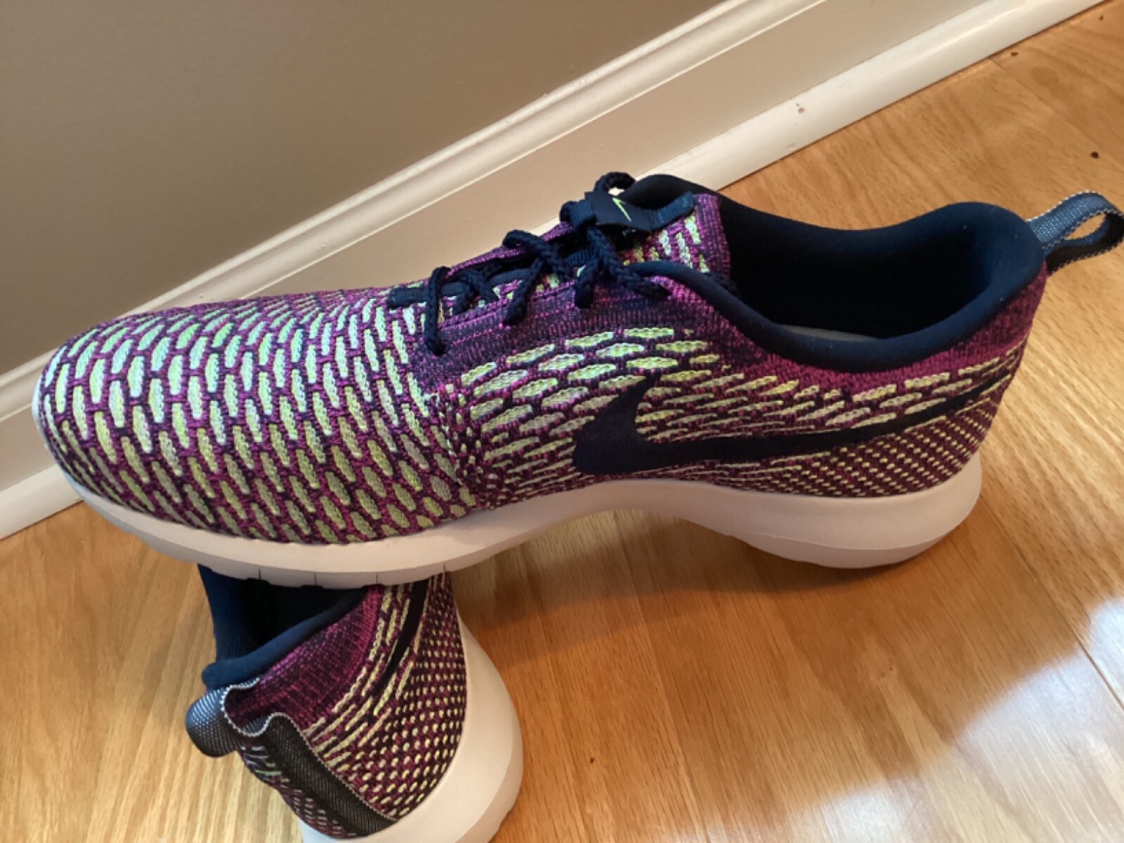 Nike Flyknit Rosherun Men Running Shoes 677243-400 Dark Obsidian Fushia-Flash 10