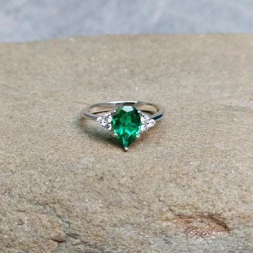 Esmeralda Verde Piedra Anillo 14K Oro Blanco Macizo Joyería Para de Compromiso - Imagen 5 de 12