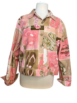 Alexis & Avery Womens Large Jacket Floral Button Up Pink USA 100