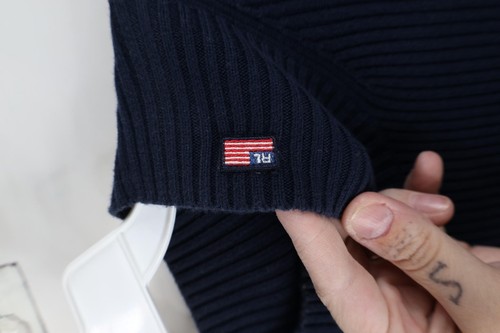 Vintage 90s Ralph Lauren Womens Large Faded Ribbed Knit Mock Neck Sweater Blue - Picture 4 of 12