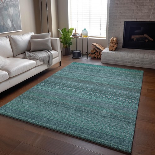 Addison Rugs Mayfield AMF527 Turquoise 5' x 7'6" Indoor Premium Machine Washable - Picture 5 of 6