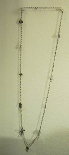 CATHERINE POPESCO Silver tone Fleur De Lis Dangle Charm Rhinestone necklace - Picture 9 of 9