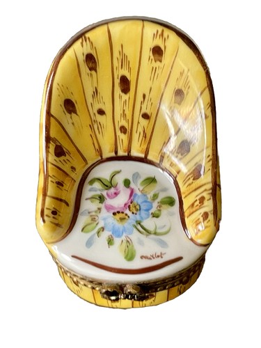 Limoges Frankreich Malerei Haupt Porzellan Stuhl Schmuck Box gelb Blumen Sammlerstück