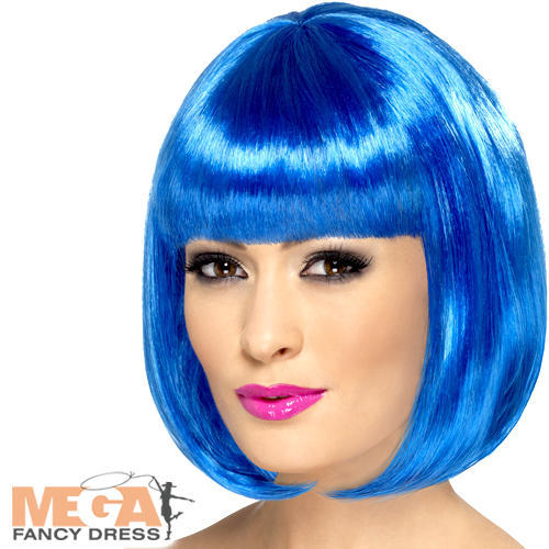 Blue Bob Wig Ladies Fancy Dress Celebrity Showgirl Hen Party Costume Accessory  - Afbeelding 1 van 1