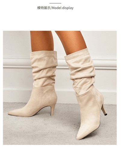 Women's New Style Pointed Toe Stiletto Heel Suede Pleated Sleeve Short Boots - Bild 7 von 18