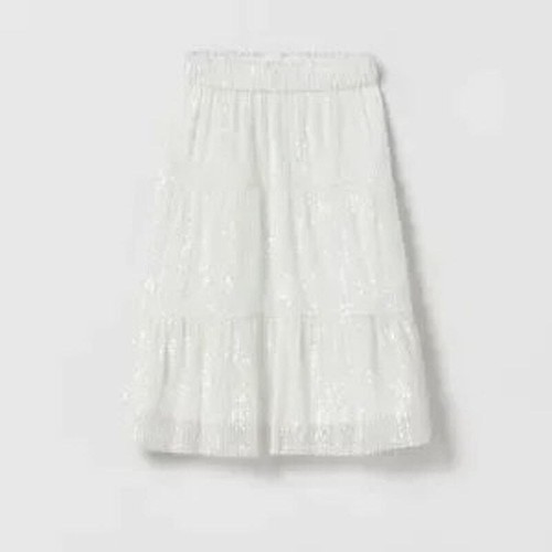 Zara girls white sequin tiered midi skirt size 13/14 - Picture 1 of 8