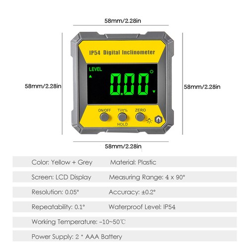 4 x 90 Degrees Digital LCD Protractor Inclinometer 0.2° Accuracy M8B3 - Picture 11 of 11