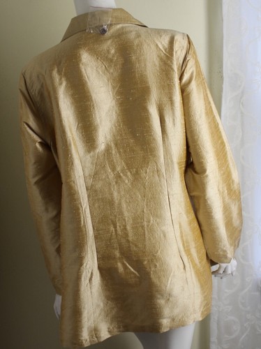 Lux New TravelSmith XL GOLD 100% Silk Dupioni Longer Shirt Jacket Tunic Blouse - Picture 7 of 9