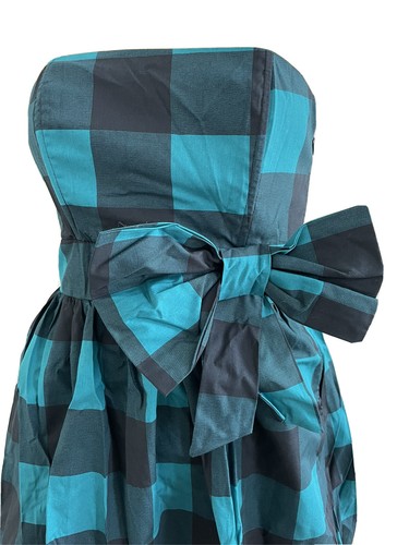 RETRO 80s GREEN CHECK BOW BUBBLE CORSET PARTY DRESS UK 8 EU 36 US 4 SMALL BNWT - Picture 3 of 9