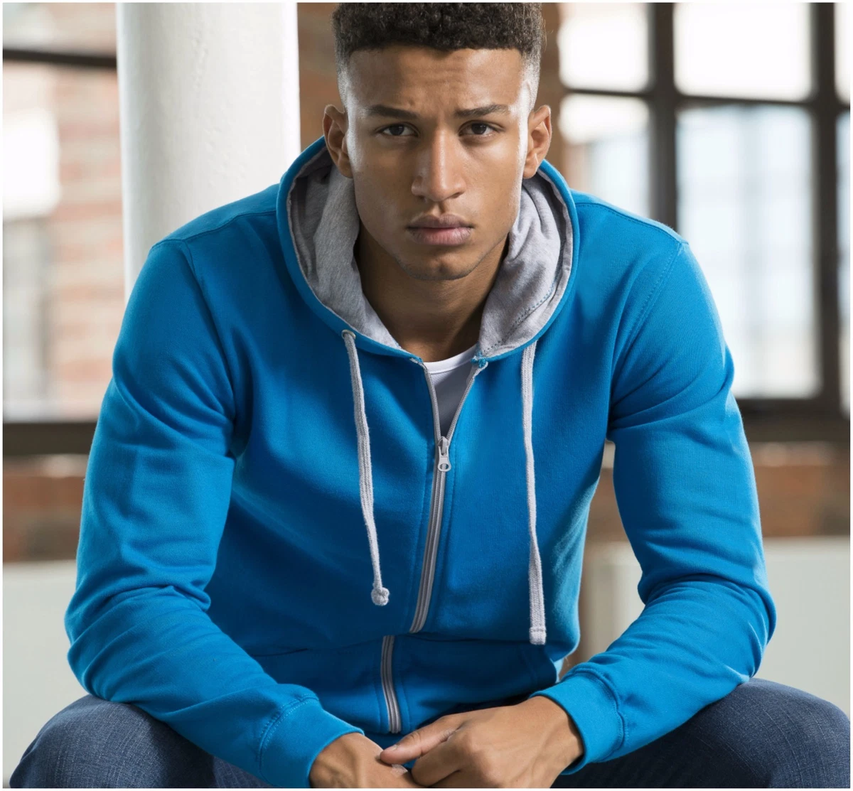 Mens Full Zip Hoodie Contrast Hooded Sweater Top Sweatshirt Jumper Zipped  Hoody | eBay