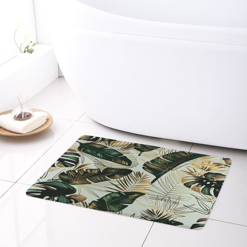Sage Green Tropical Plant Palm Leaf Shower Curtain Bathroom Accessories Set - Picture 3 of 20