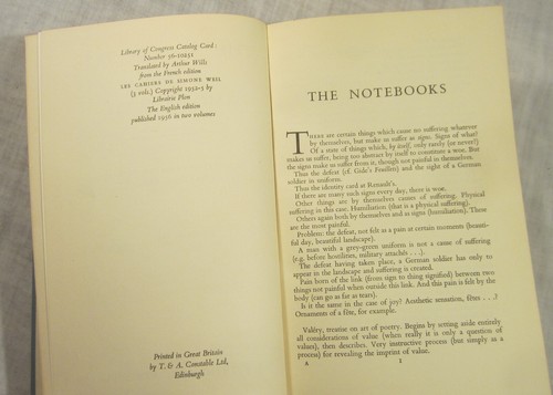 THE NOTEBOOKS OF SIMONE WEIL -- Two Volumes, First American Edition, 1956 - DJ's - Picture 6 of 17