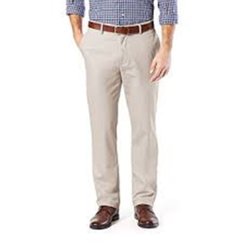 Neu ohne Etikett Kirkland pflegeleichte CHINOHOSE MIT FLACHER VORDERSEITE KHAKI - hellbraun 34 x 34