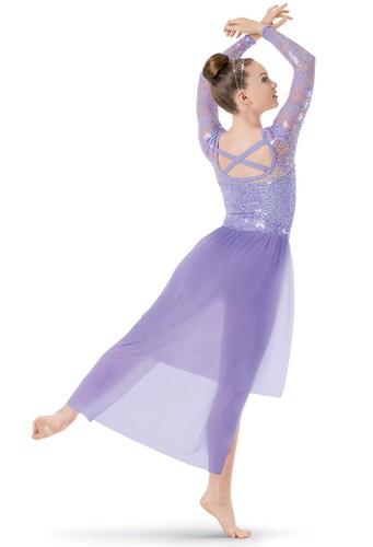 Dance Costume Weissman 9656 XXL Adult Blue Contemporary Lace Sequin Dress - Picture 2 of 4