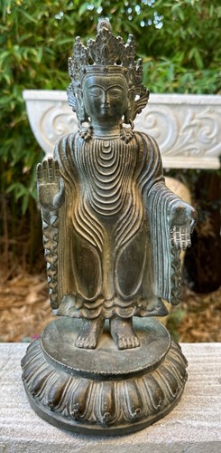 Antico Buddha Tibetano di Protezione Inizio XX secolo Udanaya 13" Bronzo - Foto 2 di 24
