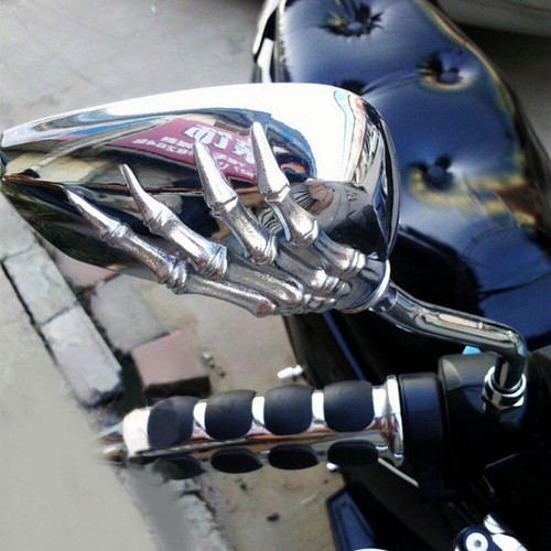 Universal Motorcycle Skeleton Skull Hand Chrome Rear View Side Mirrors 8MM 10MM - Picture 1 of 9
