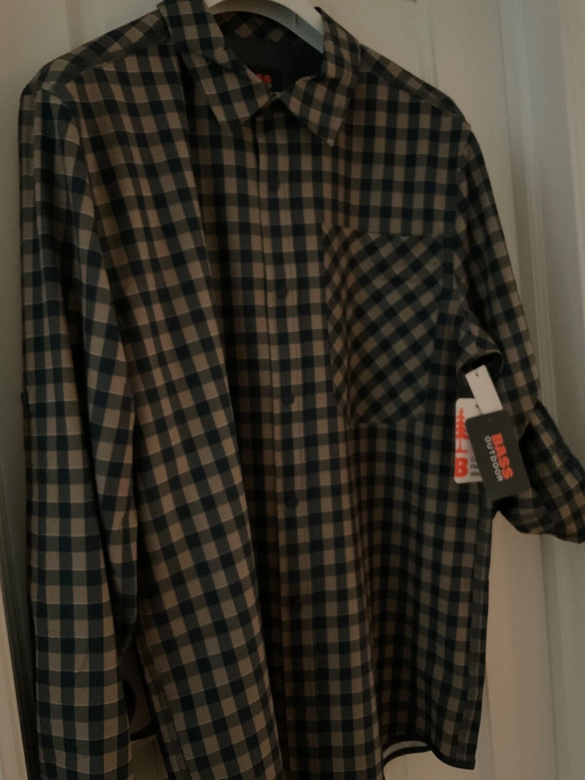 NWT Men’s Bass Outdoor Men's Cool Plaid Long-Sleeve Shirt - Kelp Small Buffalo,M