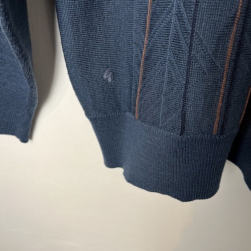 Men's Gabicci Blue Knitted Jumper Sweater V Neck Striped Italian Vtg Wool Size M - Picture 6 of 12
