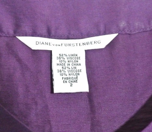 Diane Von Furstenberg Top Tunic Purple Silk  2 XS Long Sleeves Solid Boho - Picture 4 of 5