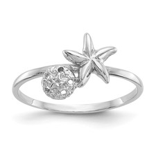 14K White Brushed /& Polished Sand Dollar Starfish Necklace