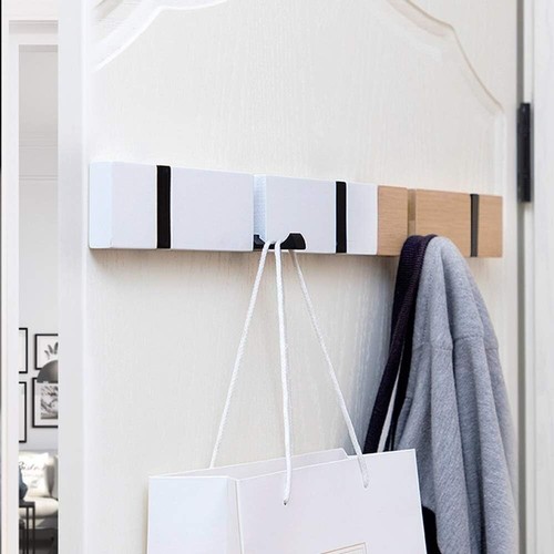 Ganchos Pared Madera, Perchero Plegable, Percha Blanco - 4 Ganchos - Imagen 9 de 12